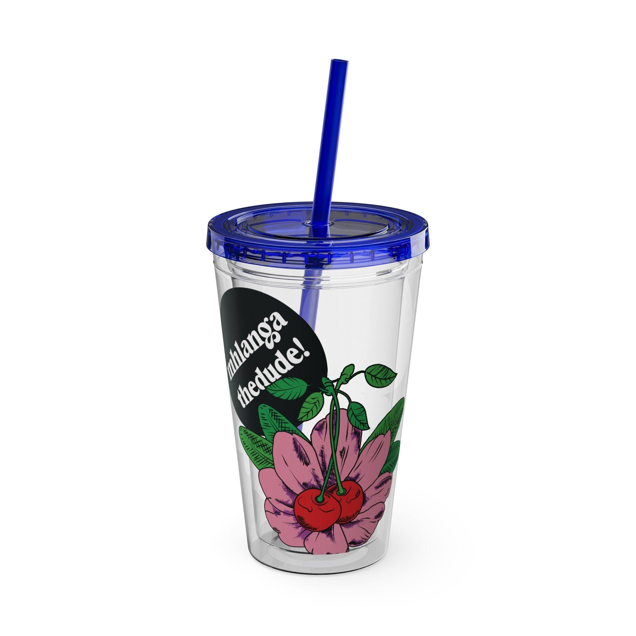 Pink Perennial - Sunsplash Tumbler with Straw, 16oz - mhlangathedude!