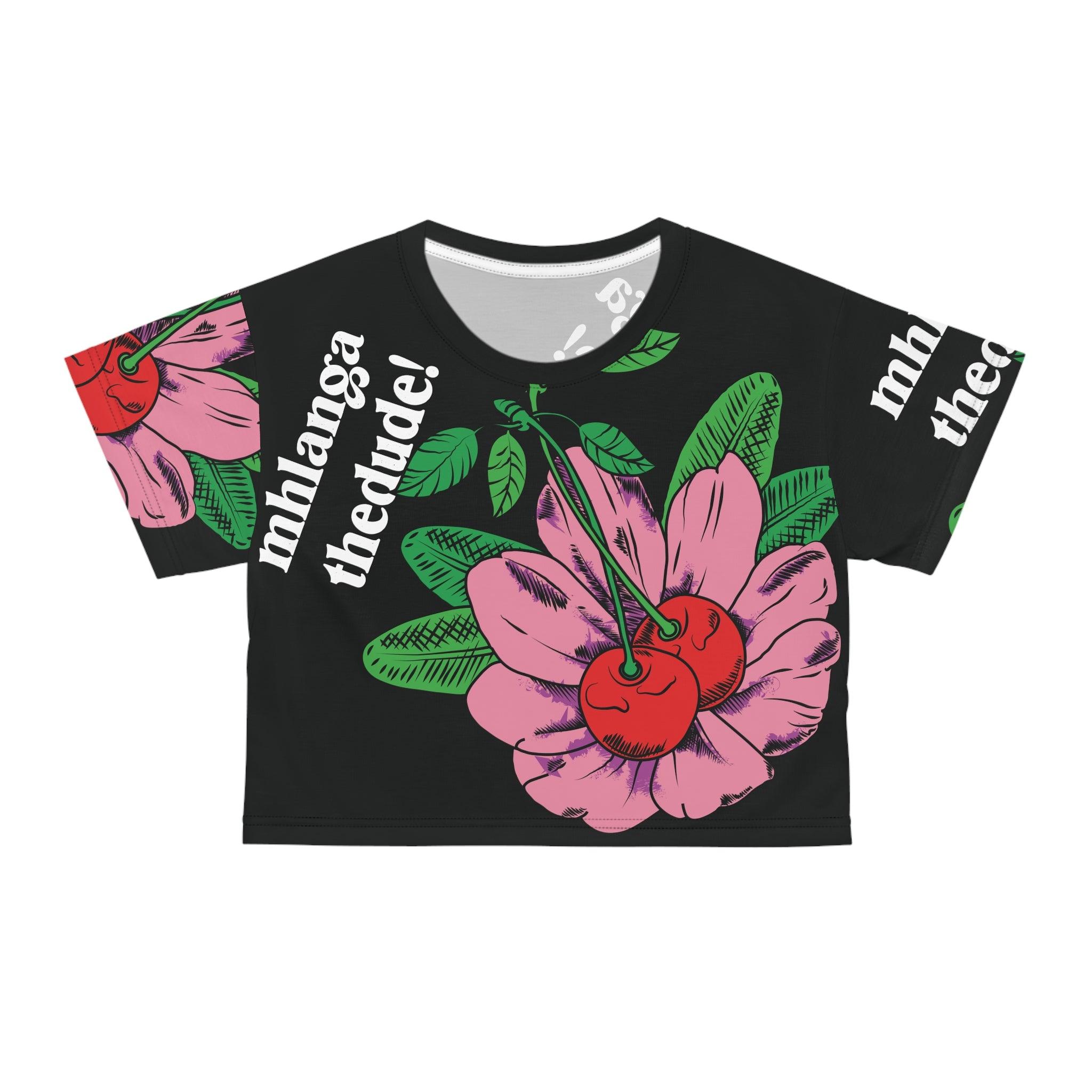 Pink Perennial - Crop Tee (AOP) Black