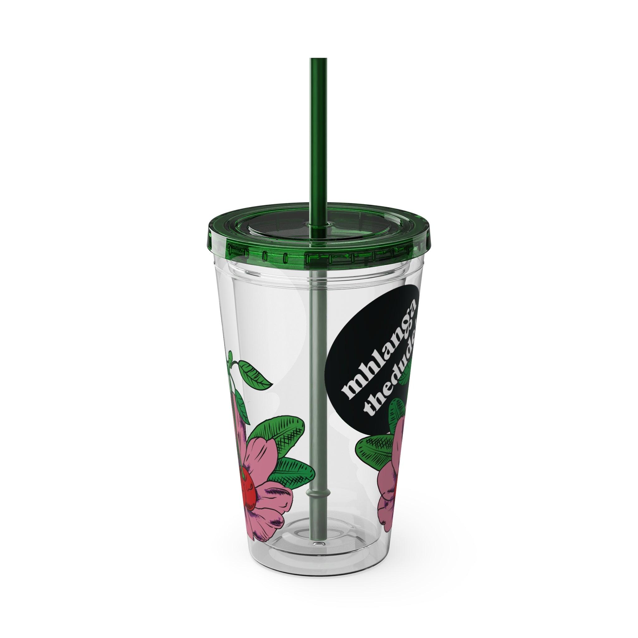 Pink Perennial - Sunsplash Tumbler with Straw, 16oz - mhlangathedude!