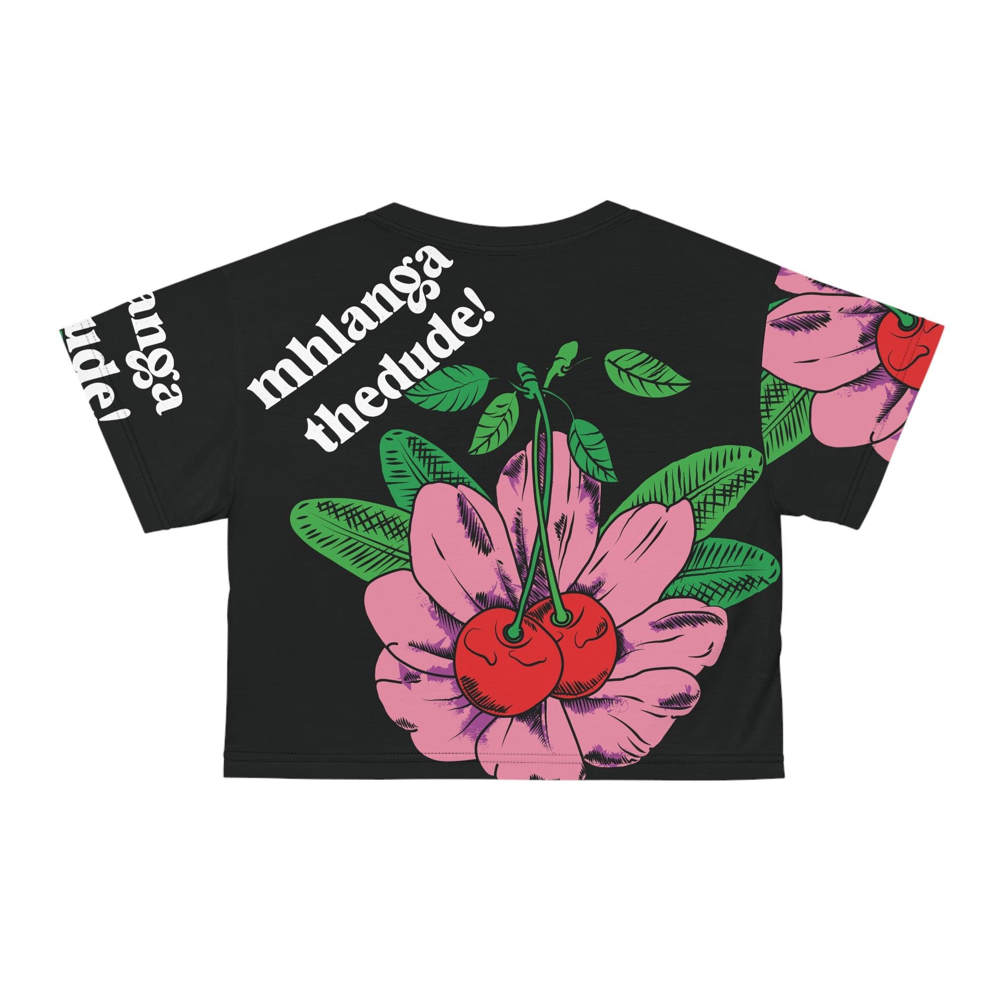 Pink Perennial - Crop Tee (AOP) Black