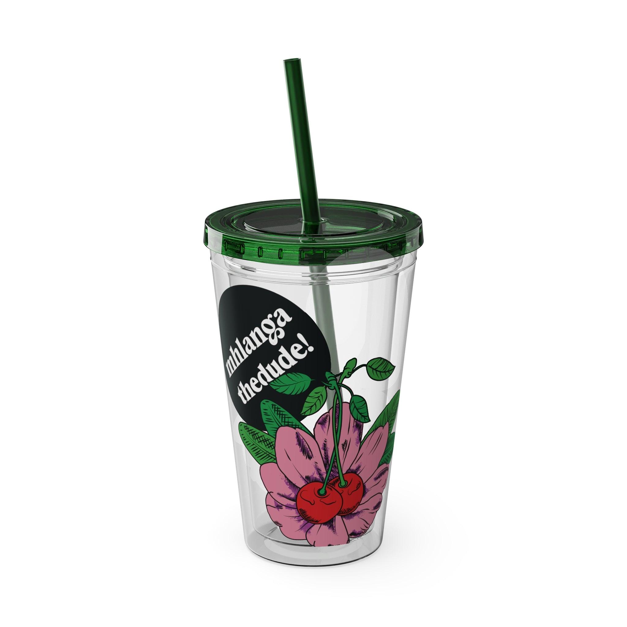 Pink Perennial - Sunsplash Tumbler with Straw, 16oz - mhlangathedude!