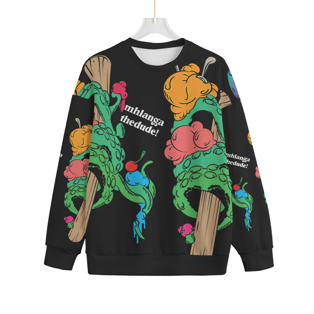 IceCream Squid - Unisex Knitted Fleece Sweater - S / Black - Unisex Knitted Fleece Sweater